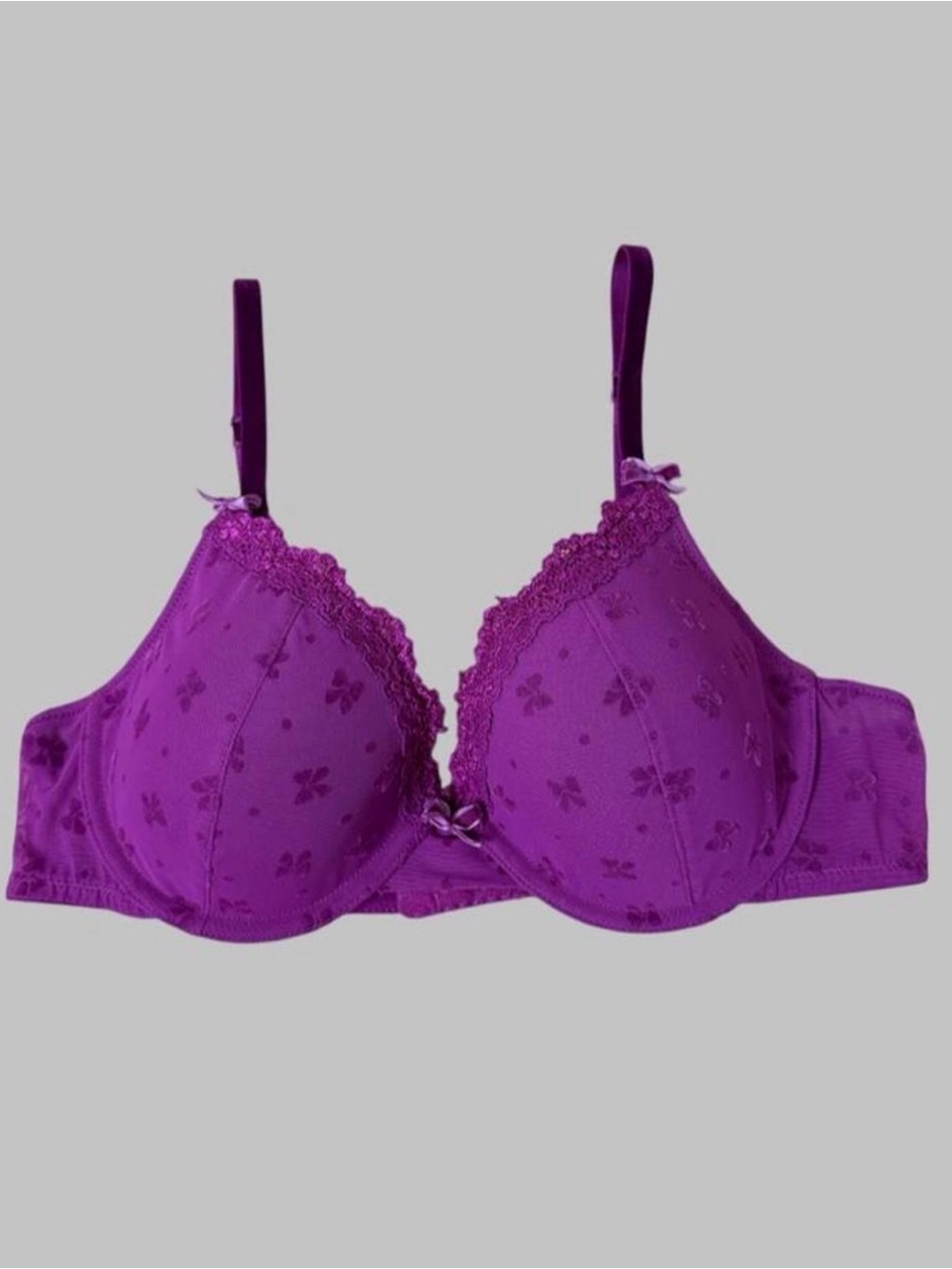 Aerie Purple Bow Print Lace Trim Bra
